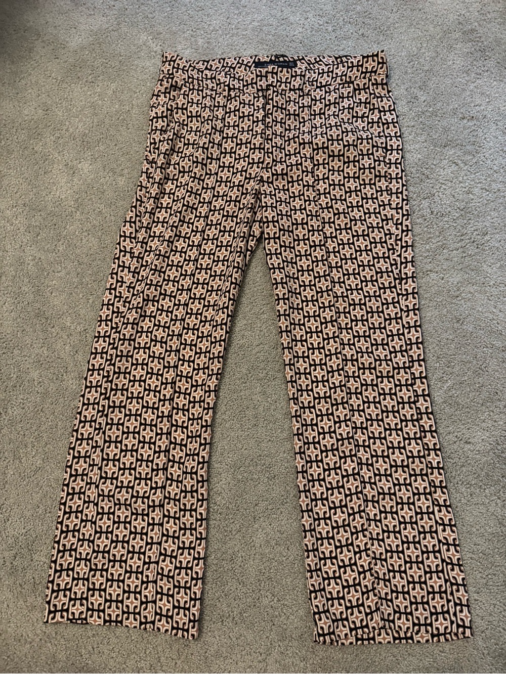 Zara Tan, Cream, & Black Geometric Wide-Leg Pants
